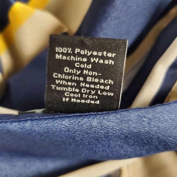 Ann Taylor Women’s Striped Button Front Blouse Navy Beige Yellow XL - Picture 8 of 9